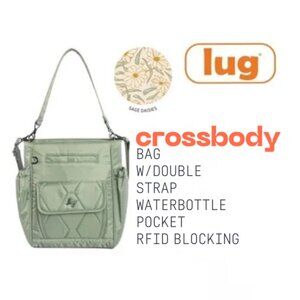 Lug Toss Crossbody Bag NWT Sage Green Nylon Two Straps Water-Bottle Pocket RFID